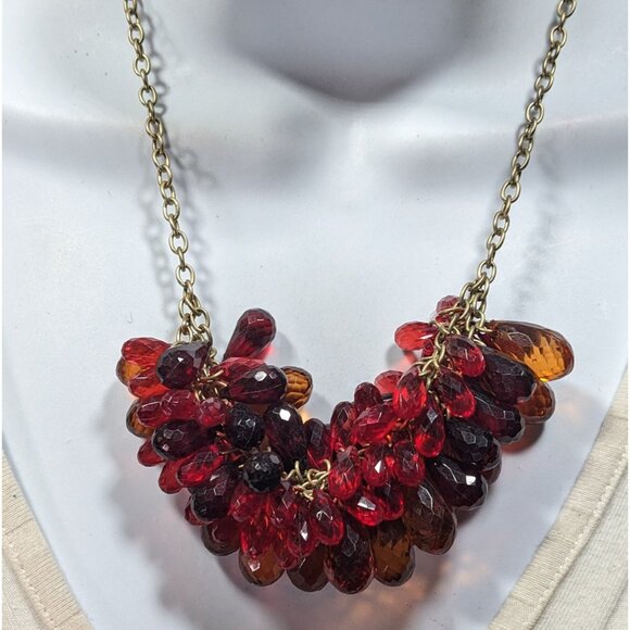 Funky Red And Orange Clustered Faceted Gem Necklace - Picture 4 of 5